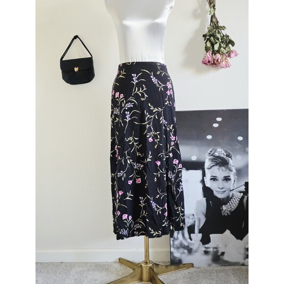 American Vintage Dresses & Skirts - Vintage 90s Black Rayon High Waist Straight Maxi Skirt Sz M